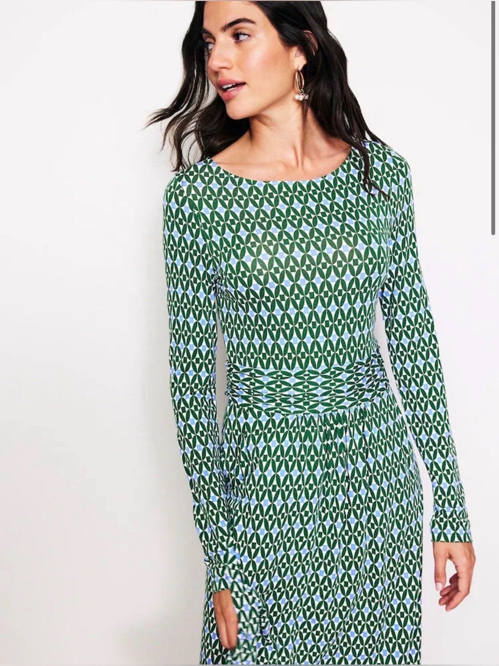 Boden Geometric Green & White A-Line Dress